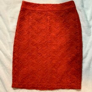 Ann Taylor Orange Lace Pencil Skirt Size 4